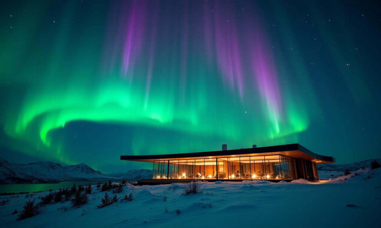 L'Aurora Boreale danza sopra un lodge di lusso